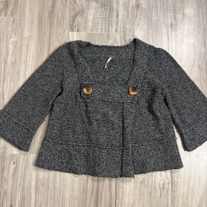 Free People Wool Blend 3/4 Sleeves Cropped Cardigan Sweater in Gray Size S